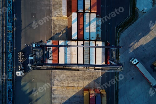 Preview: Container warehouse, aerial view. Shipping and logistic concept
