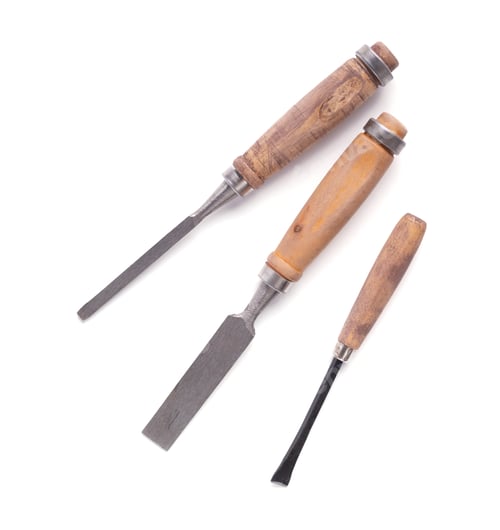 Preview: Woodworking carpenter tools isolated on white background. Chisel as joiner tool