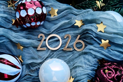 Preview: New Year's background with the number 2026 on a blue background.