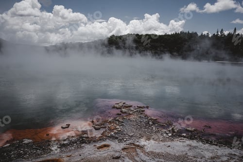 Preview: Steam over water of magnificent lake