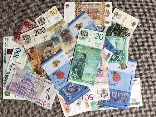 Preview: Money banknotes from different countries, cash, bills, paper money, foreign money, buy, sell, travel