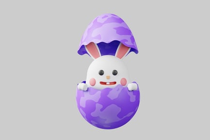 Preview: A white rabbit emerging from a purple eggshell.