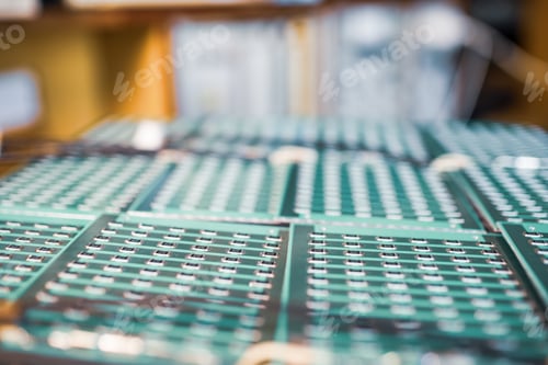 Preview: Close-up side view of a panel of SMD resistors