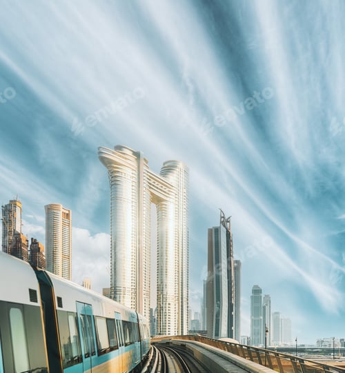 Preview: Monorail Subway train rides among glass skyscrapers