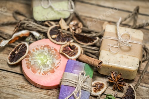 Preview: handmade soap on wooden background