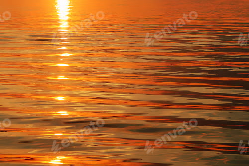 Golden Sunset Reflecting on Calm Water Surface