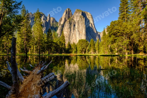 Preview: Middle Cathedral Rock reflecting in Merced River at Yosemite