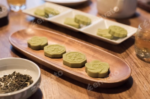 Preview: Green Mooncake On Table At Chinese Mid Autumn Festival