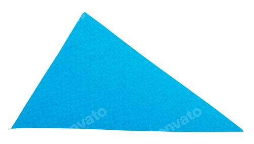 Preview: Blue triangle cut out of textured paper, simple geometric shape isolated