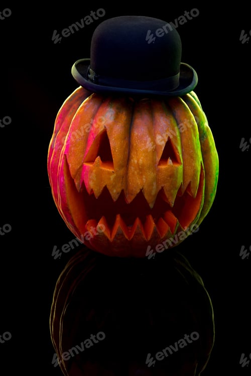 Preview: Halloween pumpkin head jack lantern with scary evil face