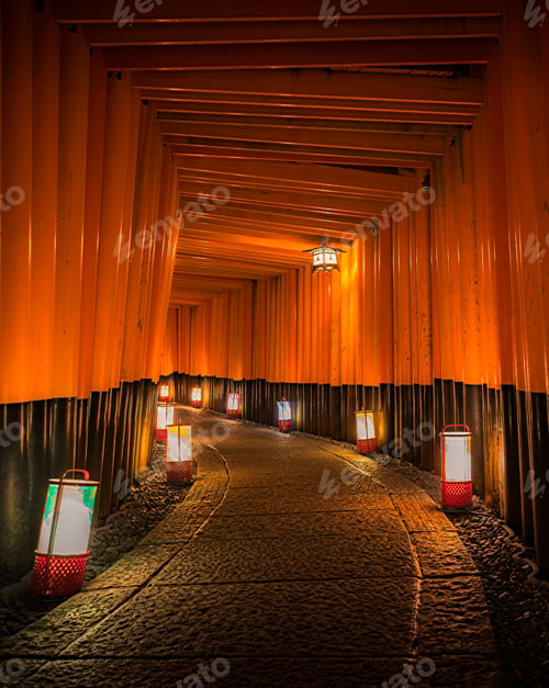 Preview: Senbon Torii Gates of Fushimi Inari Taisha Shrine at Night, Kyoto, Japan