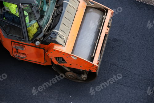 Preview: Road construction, asphalt roller press hot asphalt
