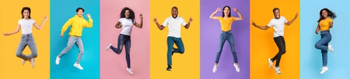 Preview: Vibrant Multi-Colored Background With Joyful People Jumping