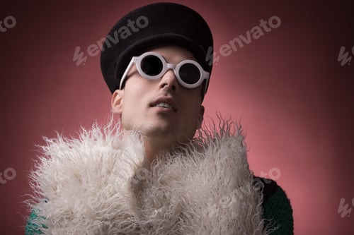 Preview: One Young Adult Man, Theatrical Gay Homosexual Portrait, Fur