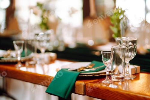 Preview: Wedding. Banquet. Beautiful table setting for a party, wedding reception or other festive event.