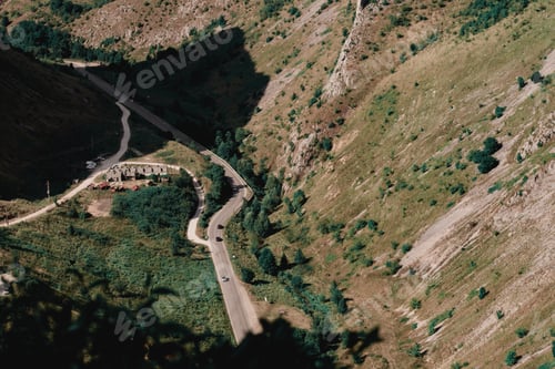Preview: Aerial view of a road passing through the mountain area of Cheile Valisoarei in Romania