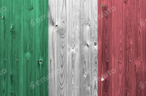 Preview: Italy flag depicted in bright paint colors on old wooden wall close up
