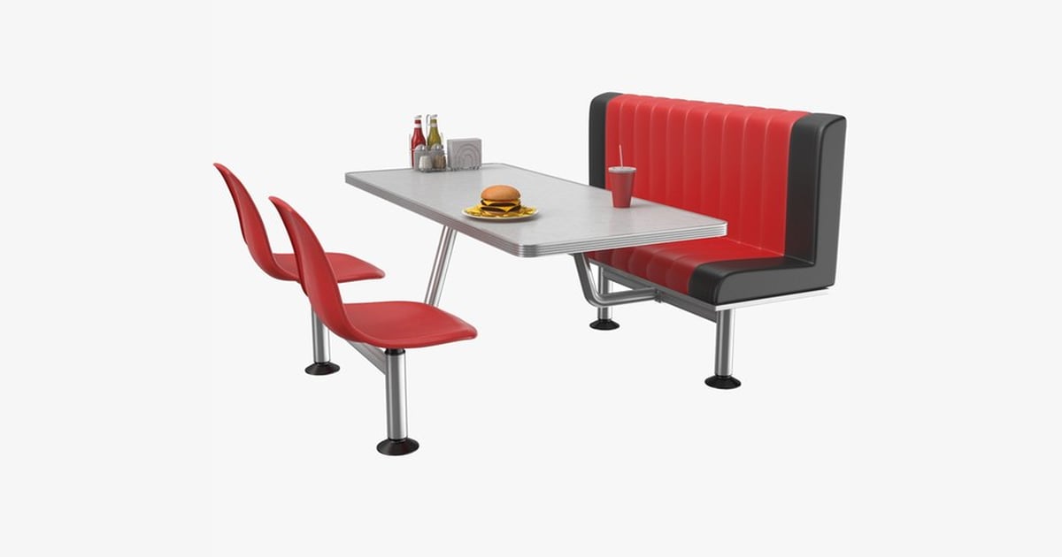 Diner Booth, Table, and Food Arrangement 3D, Incl. booth & chair - Envato