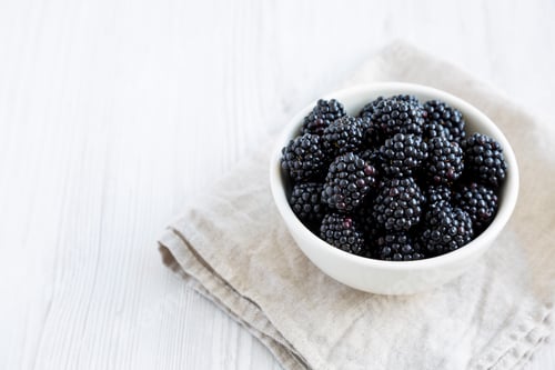 Preview: Raw Blackberries in a Bowl, side view. Copy space.