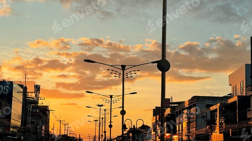 Preview: Traffic on road during the golden hour in Chonburi , Thailand on January 13, 2023. Toned with color