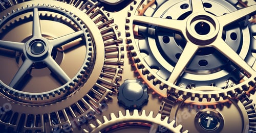 Preview: Clockwork mechanism. Gears and cogs rotating.
