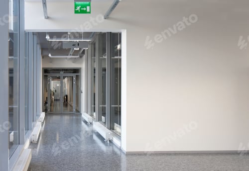 Preview: Interior view of a corridor at a university chemistry department .