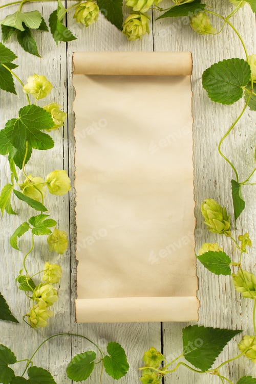 Preview: hop cones on wood