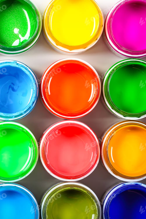Vibrant Jars of Assorted Colored Liquid Fill Frame