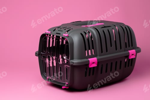Preview: Animal carrier cage on pink pastel background