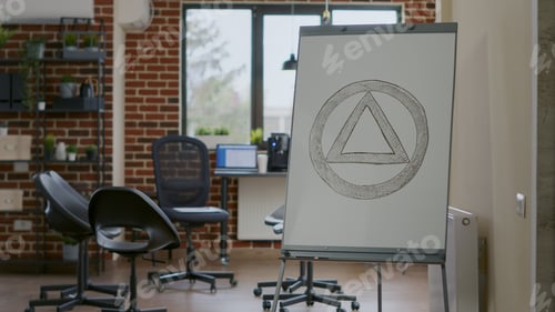 Preview: Close up of aa meeting symbol on white board in counseling office
