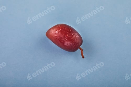 Preview: Colorful olive on a blue background, top view