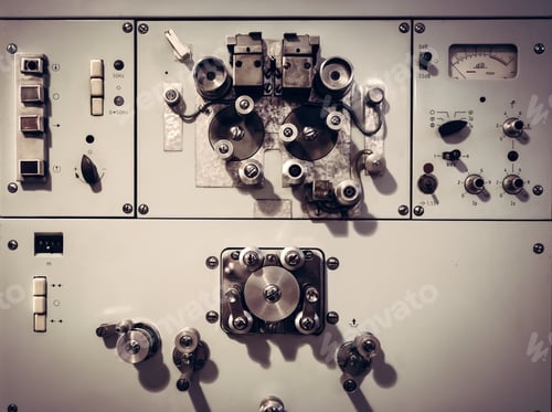 Preview: Vintage Machine with Knobs and Gauges Close Up