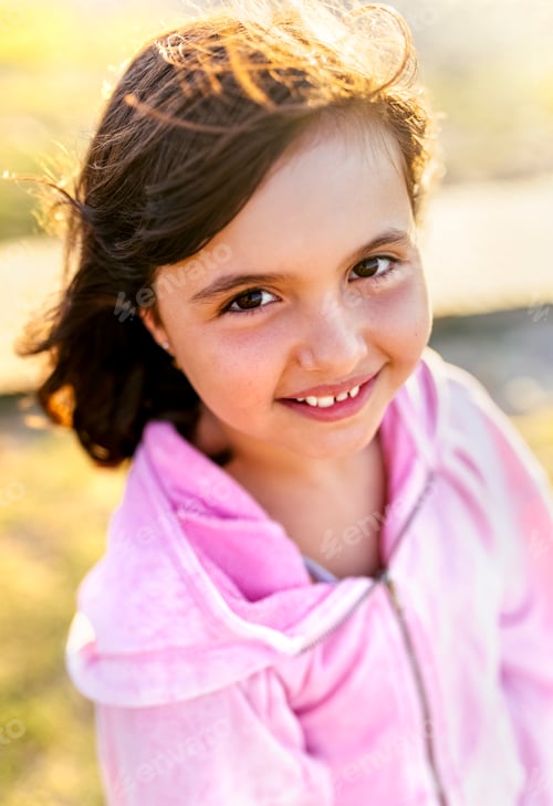 Preview: Portrait of smiling little girl with blowing hair
