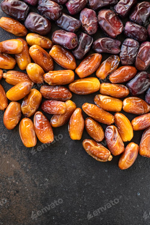 Preview: Date Fruit Sweet Dried Fruits Tasty Snack Diet Top View Copy Space Food Background Rustic Image
