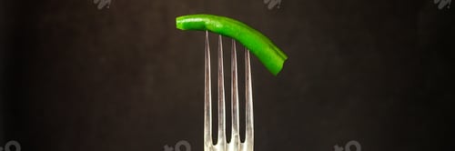 Preview: Asparagus Beans, Green Pod On A Fork (Ready To Eat Vegetables) Menu Concept. Food Background. Top