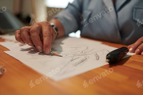 Preview: Woman Drawing with Lead Pencil