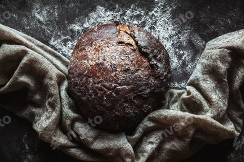 Preview: Black bread on a black background. homemade baking