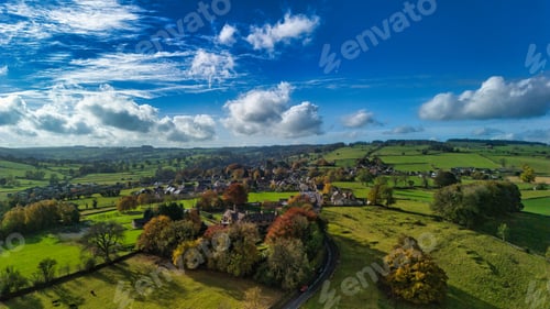 Preview: Aerial view of English countryside village.