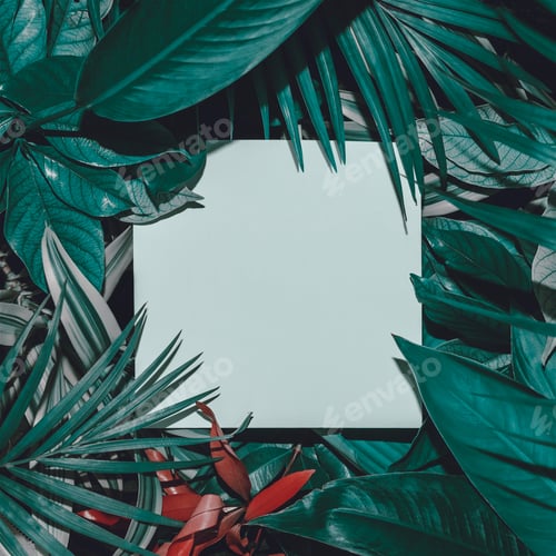 Preview: Summer natural makeup of tropical leaves. Creative summer layout.