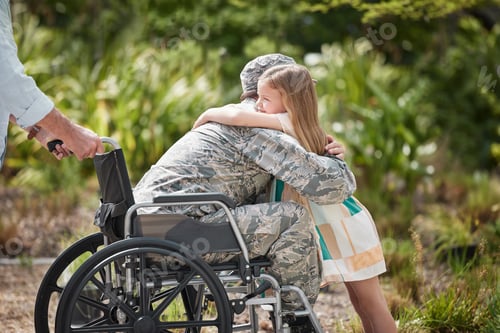 Preview: Shot of a father returning from the army hugging his daughter outside