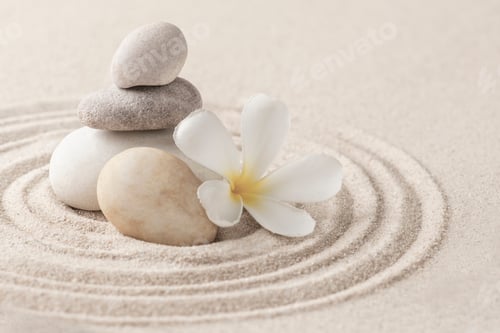 Preview: Stacked zen stones sand background art of balance concept