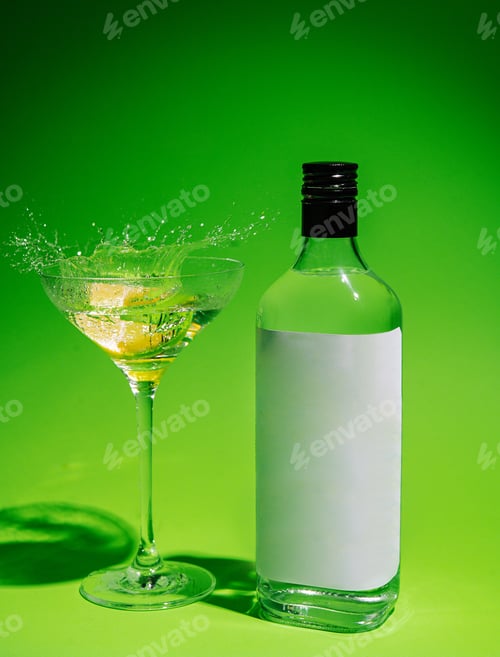 Preview: Glass with splashing cocktail and slice of orange