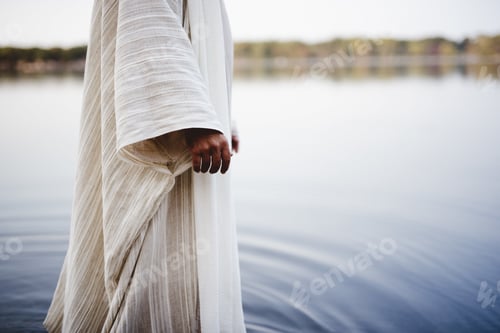 Preview: Biblical scene - of Jesus Christ walking in the water with a blurred background