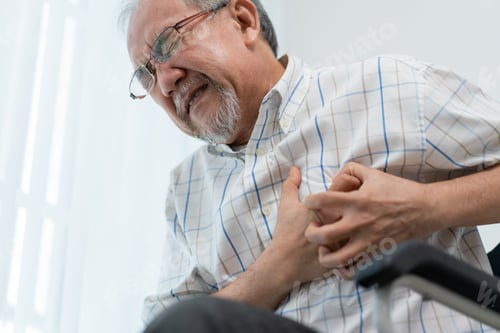 Preview: Asian senior man suffering from heart attack