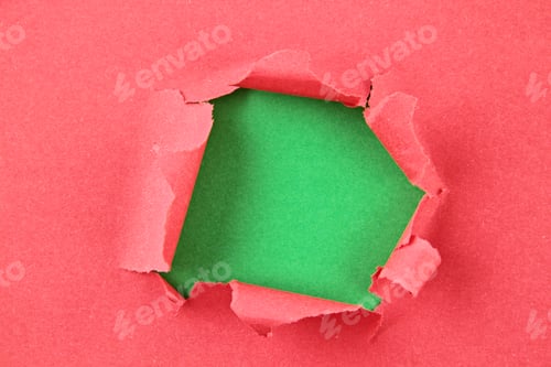 Preview: Torn colored paper, hole in the sheet of paper