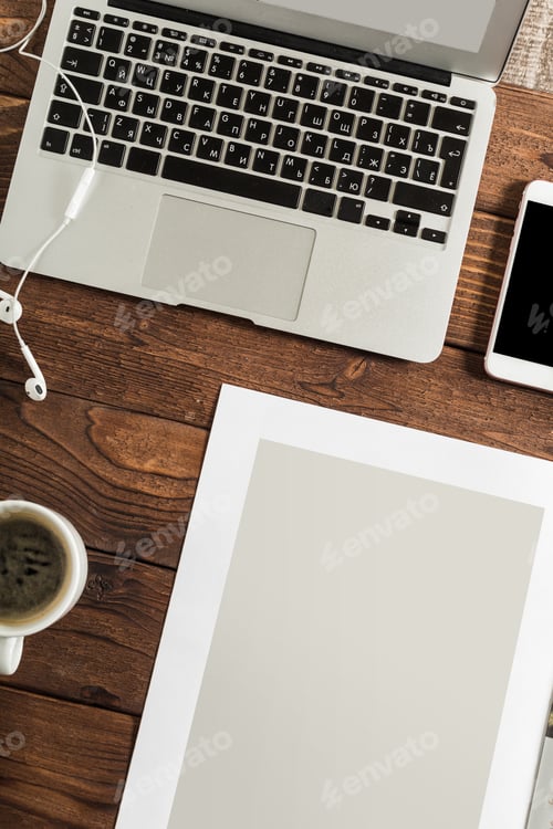 Preview: Freelance working environment view of wooden Desk