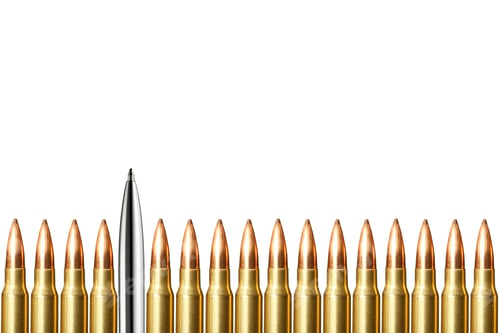 Preview: Pen and bullets round on white background. Journalism and blogger concept. Copy space.