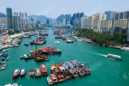 Preview: Aberdeen, Hong Kong 12 May 2019: Top view of Hong Kong fishing harbor port