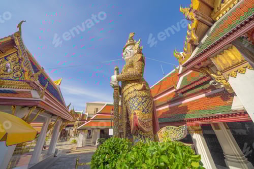 Preview: Golden pagoda at Temple of the Emerald Buddha in Bangkok, Thailand. Wat Phra Kaew and Grand palace