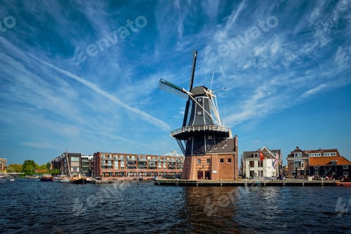 Preview: Harlem landmark windmill De Adriaan on Spaarne river. Harlem,
